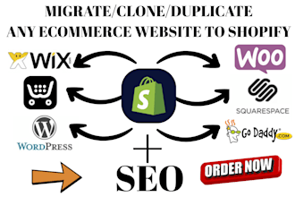 migrate clone ecwid wordpress wix bigcartel godaddy to shopify website migration