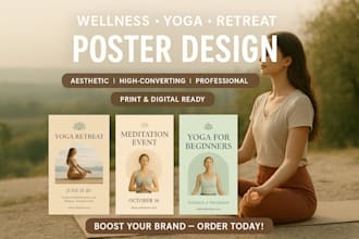 design premium posters or graphics for wellness, yoga, meditation, retreat