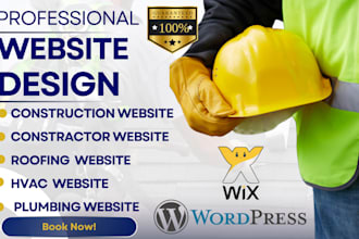 design creative construction contractor plumbing hvac roofing website on wix