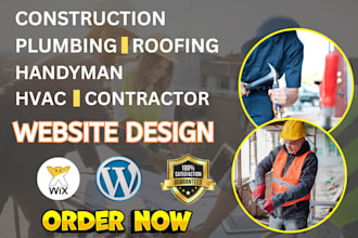 design premium hvac contractor construction  roofing plumbing website wix