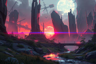 create environment, cyberpunk, concept art landscape design