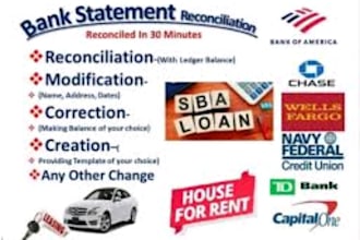 do bank statement reconciliation, paystubs and bookkeeping