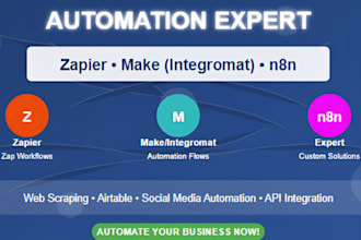 setup fix zapier zap workflow, make integromat automation make zapier n8n expert