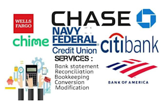do bank statement reconciliation, paystubs and bookkeeping