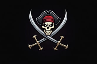 design outstanding pirate skull sword mascot logo with express delivery