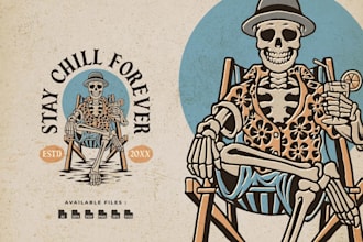 design vintage beach chill skull han drawn logo