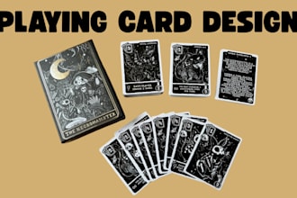 create custom card game design, board game template, rules, card box mockup, tcg
