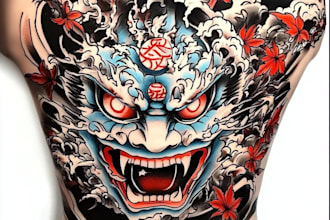 design a japanese hannya mask tattoo for you