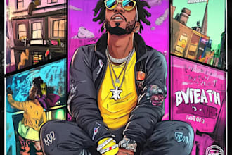 design a unique cartoon album cover, mixtape or single cover