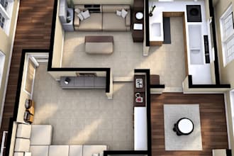 do finnish, unfinished 3d basement design with high, quality rendering
