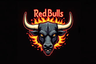 do awesome fire head red bulls mascot logo design