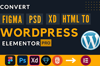 convert html, figma, xd, psd, ai, to wordpress elementor