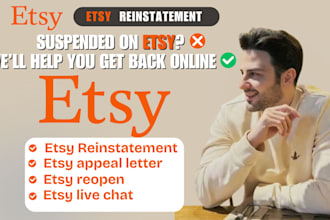 fast reinstate your etsy account suspension,  appeal letter and etsy reopen