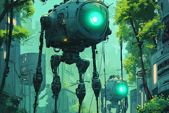 draw an anime style mecha robot illustrations