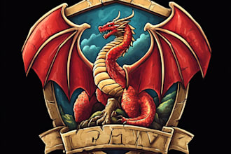 draw medieval fantasy game, rpg, mmo game logo