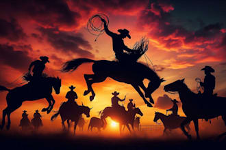 do awesome rodeo action silhouettes mascot logo design