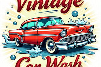 design high quality retro vintage car wash logo with unlimited revision