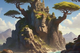 draw environment concept art, fantasy worlds