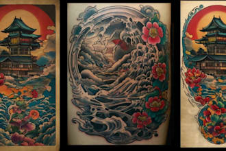 create neo japanese american old school tattoo style design