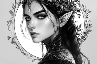 design portrait line art fantasy portrait