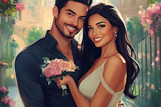 draw couple portrait in disney cartoon