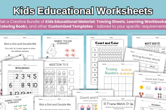 design kids activity worksheets, and creative coloring books