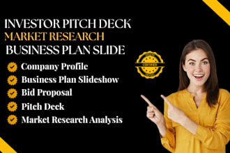 design  investor pitch deck for financial analysis, market business plan slide