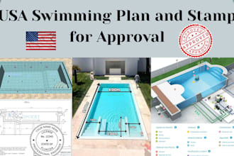 usa ca, il, pa, fl, nc, ny swimming pool plan with stamp for city permit