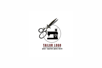 create a custom tailor logo with needle, thread or scissors elements