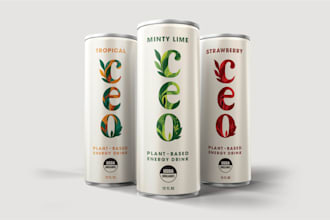 create minimal can label, beverage packaging design with 3d mockup