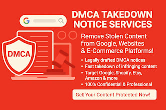 send dmca takedown notice to google, shopify, fb, youtube, ig, tiktok, x, reddit