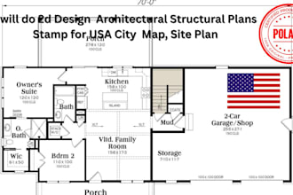 do 2d design  architectural structural plans stamp for usa city  map, site plan