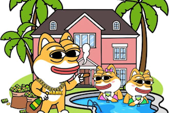 design memecoin characters, solana illustration,2d memecon art, crypto graphics