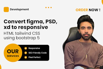 convert figma, PSD, xd to responsive HTML tailwind CSS using bootstrap 5