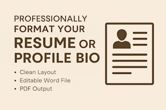 professionally format your resume, profile bio for impactful