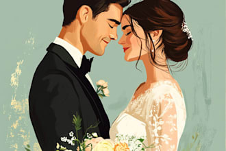 draw couple and wedding portrait illustration