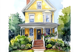 draw watercolor house portrait or city space illustration