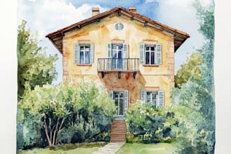 design watercolor house portrait or city space illustration