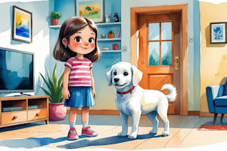 illustrate watercolor children storybook, children colouring book for amazon KDP