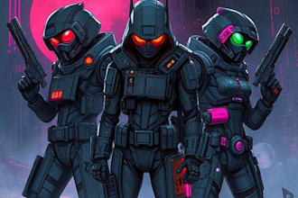 design cyberpunk and fantasy character splash art