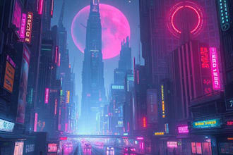 draw illustration of futuristic cyberpunk city
