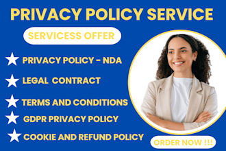 draft privacy policy, terms and conditions, nda legal contracts, agreement