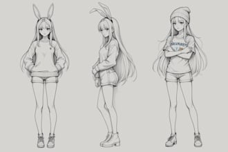 draw sketch anime character, fanart, manga for concept art