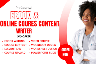 create ebook online course content, mental health ebook writer, video course