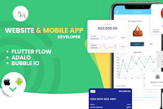 mobile app ui ux design and development using flutter ios, adalo, bubble io