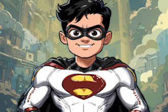 draw and design custom sfw superhero character in action