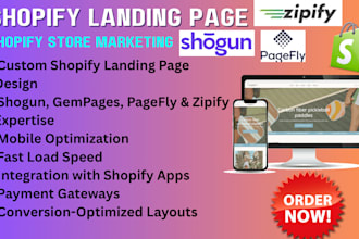 design shopify landing page with pagefly, shogun, gempages and zipify