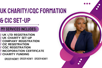 uk charity,  uk ltd, uk vat, cic or cqc healthcare business with full compliance