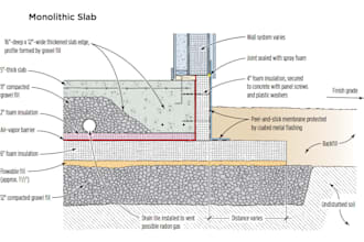draft foundation plan, concrete slab detail, and framing beam layout for permit