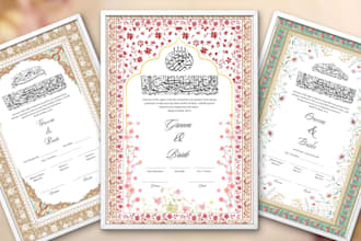 design nikah certificate, nikah nama, muslim wedding invitation